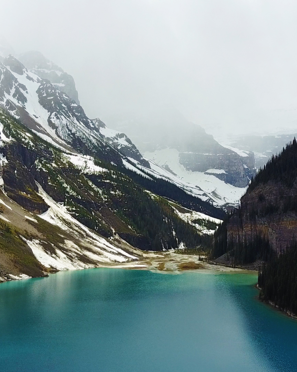 Drone shot over Lake Louise